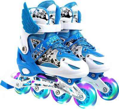 Produktbild von Kinder Inline Skates, Rollschuhe, Verstellbare Inliner mit Leuchtenden Rädern für Kinder, Größe M (33-37),Hellblau