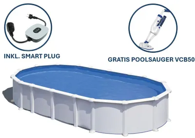 Produktbild von GRE Ovaler Stahlwandpool in Weiß KITPROV8188 – 800 x 470 x 132 cm, Komplettset + GRATIS Elektrischer Poolreiniger VCB50