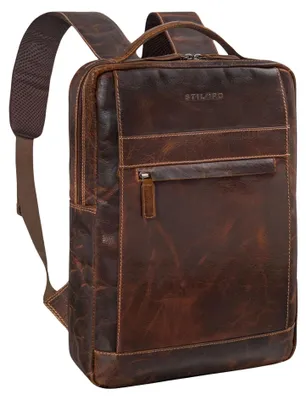 Produktbild von Vintage Leder Laptop Rucksack 15.6 Zoll mit Anti-Diebstahl Fächern