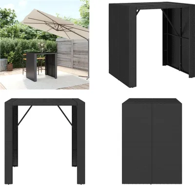 Image de vidaXL Table haute avec plateau en verre, noire, 105x80x110 cm, en polyrotin - Table haute avec plateau en verre - Tables hautes avec plateaux en verre - Table de fête - Table de bistrot