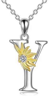 Immagine prodotto di Collana con girasole e ciondolo con iniziale, in argento sterling 925, per donne e ragazze
