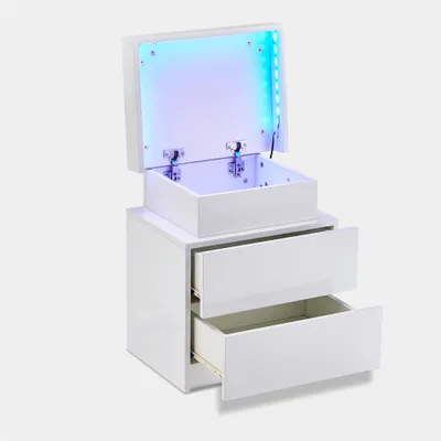 Produktbild von CLIPOP Nachttisch mit RGB LED, 2 Schubladen, Holz Beistelltisch für Schlafzimmer, Weiß