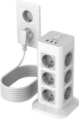 Produktbild von 12-fach Steckdosenleiste – Steckdosenleiste mit USB-C Anschluss – Verlängerungskabel mit mehreren Steckern, 2 Meter Länge – Überspannungsschutz
