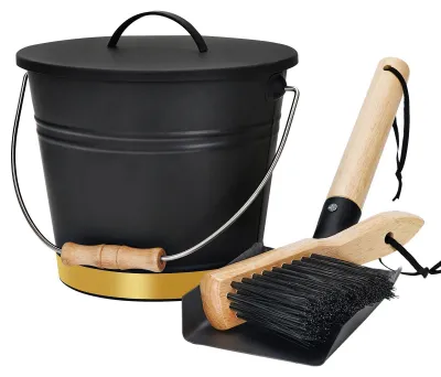 Produktbild von Mini-Aschekübel mit Deckel, Schaufel und Handbesen für Kamin und Feuerstelle