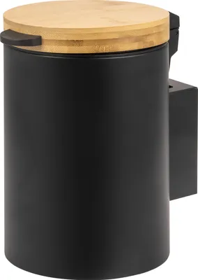 Produktbild von bremermann runder Wand-Kosmetikeimer mit Bambusdeckel 3 Liter inkl. Wandhalterung zum Kleben oder Bohren, Schwarz