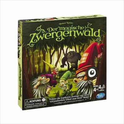 The image shows the front of a board game box with cartoonish gnomes and a forest scene.