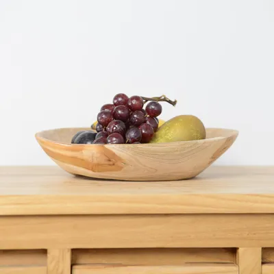 Zdjęcie produktu dla Miska Dekoracyjna Z Drewna Teakowego, Brązowa, Średnica 30 Cm, Lakierowana. Można Używać Do Owoców I Innych Celów Dekoracyjnych