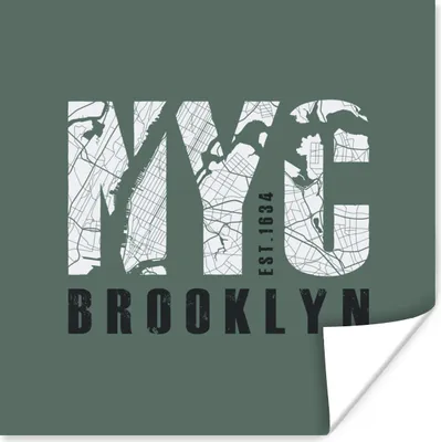 Produktbild von MuchoWow® Poster New York - Grün - Karte 75x75 cm - Wand Dekoration