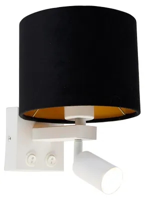 Produktbild von QAZQA - Modern Wandleuchte weiß mit Leselampe und Schirm 18 cm schwarz - Brescia I Wohnzimmer I Schlafzimmer - Stahl Quadratisch - LED geeignet E27
