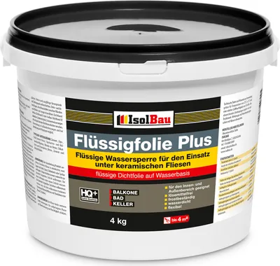 Produktbild von Isolbau Flüssigfolie PLUS  4kg - Dichtfolie für innen & Außenbereich - für Wand & Boden - Balkonabdichtung, Terrasse - Lösemittelfreie, wasserdichte Abdichtung Dichtmasse