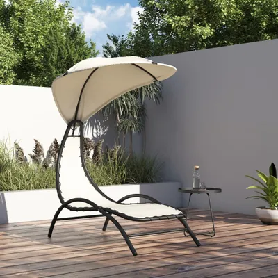 Produktbild von "2026 Promotion" Sonnenliege, Gartenliege, Wellnessliege, mit Dach Creme 167x80x195 cm Stoff und Stahl - Liegestuhl CC22064