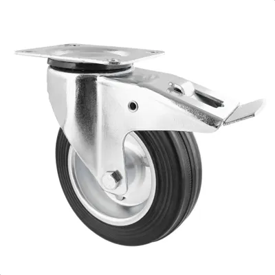 Immagine prodotto di Ruota girevole morbida WAGNER - Ø 160 mm, cerchio in acciaio zincato, gomma piena, freno e piastra, portata 150 kg - 04716001