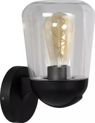 Immagine prodotto di Lampada da parete esterna TULSA, nero e trasparente, 1xE27x40W, vetro, dimensioni: 26x15x18,5 cm, grado di protezione IP44, Lucide