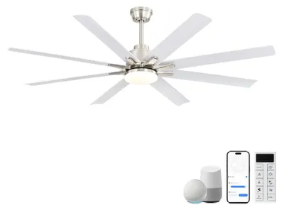 Produktbild von AIORBER 66 Zoll Deckenventilator mit Licht Smart App Alexa dimmbar leise DC Motor Timer Memory Wohnzimmer Nickel