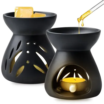 Keramik-Duftlampe Set 2er, Aromaöl-Brenner, Räucherstövchen, schwarz