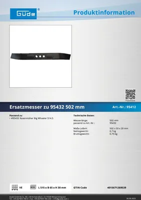 Zdjęcie produktu dla Ostrze zapasowe 502 mm do Big Wheeler 514.5 R