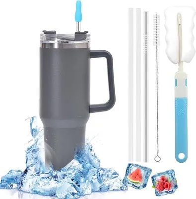 Produktbild von Doppelwandiger Thermobecher aus Edelstahl mit isoliertem Innenbecher – Ideal für heiße und kalte Getränke – Tragbares Design – Auslaufsicher – Edelstahl – 500 ml Fassungsvermögen