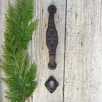 Produktbild von Türgriff aus Gusseisen mit Schlossrosette, ideal für Holztor, Stall Nebeneingang