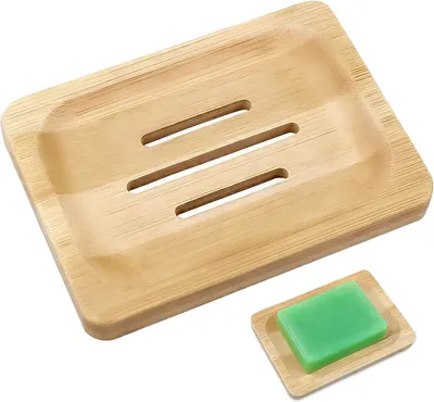 Obrázek produktu pro Mýdlenka z přírodního bambusu – držák na mýdlo do koupelny, pevná podložka na houbičky a další – 11 x 8 cm