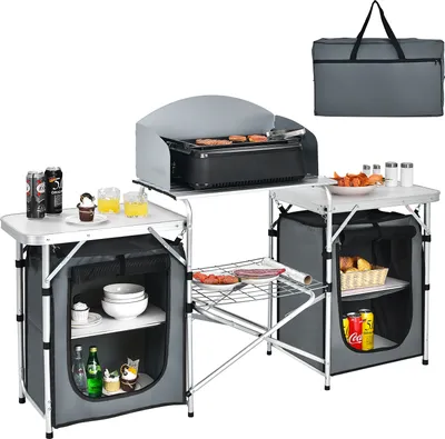 Zdjęcie produktu dla COSTWAY kuchnia kempingowa składana kuchnia kempingowa szafka kuchenna pudełko namiotowe szafka aluminiowa z torbą do przenoszenia
