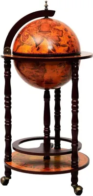 A vintage-style globe bar cart on a white background.