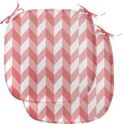 Produktbild von ABAKUHAUS Koralle Polster für Esszimmerstühle, Retro Chevron-Muster, Dekoratives wasserfestes Kissen mit Riemen für Küchensitze, 40 cm x 40 cm-2er Pack, Coral Dunkel Coral Weiß