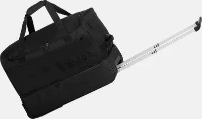 A black trolley bag with extendable handles against a white background.