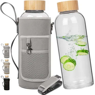 Productafbeelding van Glazen Waterfles 1500ml - Borosilicaatglas met Bamboe Deksel