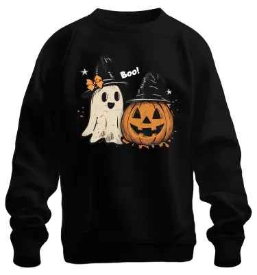 Produktbild von Boo Halloween Kürbis Geist niedlich Hexenhut Retro Vintage Sweatshirt Pullover, Schwarz, XXL