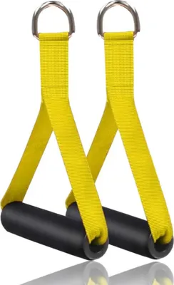 Produktbild von 2er Set Einhandgriff für Widerstandsbänder | Trainingsgriffe [gelb] für Fitnessbänder, Expander | Kabelzug Griffe | Krafttraining Zubehör für Heimtrainingsgeräte, Fitnessgeräte | Heim Fitnessstudio