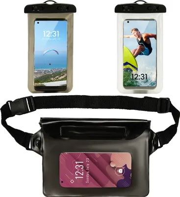 Produktbild von BELLE VOUS Set aus 2 Handyhülle Wasserdicht & 1 Tasche mit Riemen - Universal-Handy wasserdichte Hülle mit Umhängebändern - Handy Unterwasser Hülle