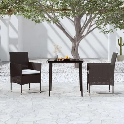 Produktbild von 3-teiliges schwarzes Gartenmöbel-Set mit Kissen für Balkon, Terrasse und Garten, wetterfeste Sitzgruppe mit Sesseln und Tisch