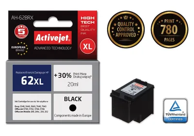 Immagine prodotto di Activejet AH-62BRX ink (replacement for HP 62XL C2P05AE; Premium; 20 ml; black)