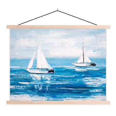 Produktbild von MuchoWow® Textilposter Malerei - Ölfarbe - Boot - Wasser 120x90 cm mit holzfarbenen Rahmen - Magnetisch