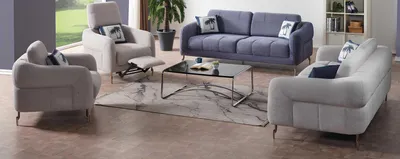 Image de Ensemble de salon bleu-gris Canapés rembourrés élégants 2 fauteuils