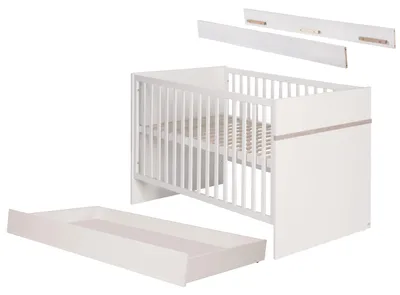 Obrázok produktu pre Postel Bettset 'Moritz', 70x140 cm, vrátane roštu, bočnic a zásuvnej skrinky, farba: biela/dub Luna