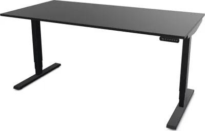 A black height-adjustable desk with a control panel on the right side, shown against a white background.