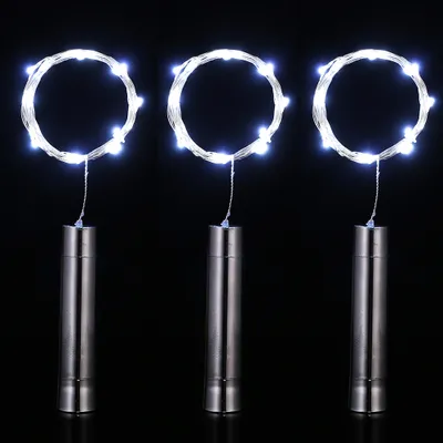 Produktbild von 3 Stück 15 LED Weinflasche Korken Flaschenlicht Dekorative Kupferdraht Lichterkette, Weiß