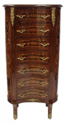 Image de Commode Casa Padrino de style baroque avec 7 tiroirs, en bois de couleur mahogni, dimensions : 50 x 35 x 115 cm