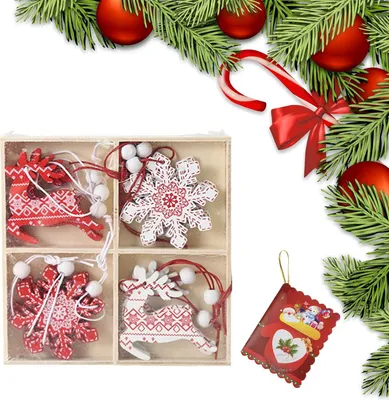 Image de Décorations de Noël Pendentif d'arbre de Noël en bois 12 pièces Noël