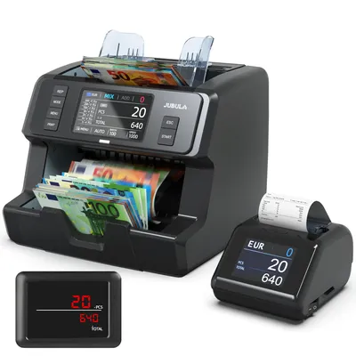 Produktbild von Jubula MV-400 Geldzählmaschine mit MPR-1 Drucker, Touchscreen, gemischter Wertzählung, Falschgelderkennung, 10 Währungen