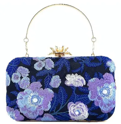 Immagine prodotto di Pochette da donna Fioeyr, stile vintage, ricamo floreale, borsa da sera, tracolla