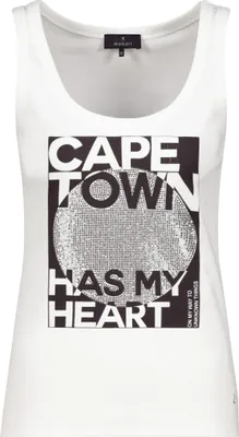 Produktbild von monari Damen Top Off-White Größe 46 mit Strasssteinen und 'Cape Town has my heart' Schriftzug