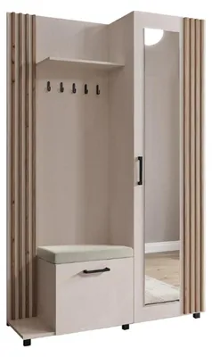 Produktbild von Margaret Hadas24 Garderobe NELI mit Lamellen und Spiegel, Garderobenset mit Sitzbank und Schuhschrank für Flur, (kaschmir, artisan) links