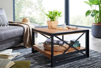 Produktbild von Couchtisch 70x70cm 'Montreux' Akazie & Metall schwarz