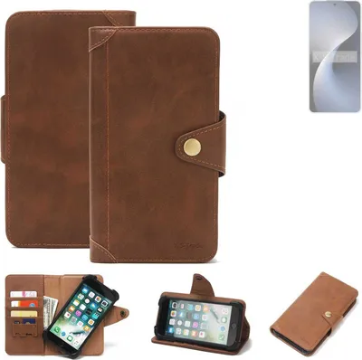 Produktbild von K-S-Trade Handyhülle kompatibel mit Meizu 21 Note Schutz Hülle Walletcase Bookstyle Tasche Case Handytasche Wallet Flipcase Cover PolyurethanBraun (1x)