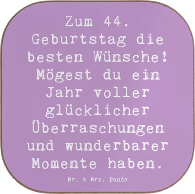 Produktbild von Mr. & Mrs. Panda Tassen Untersetzer Spruch 44. Geburtstag Glückwünsche - Lavendeltraum - Geschenk, Glas, für Gläser, Zuneigung, Geburtstagsspruch, gläseruntersetzer