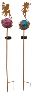 Produktbild von Metall Gartenstecker Fee mit Solar Crackle Glaskugel LED 94 cm