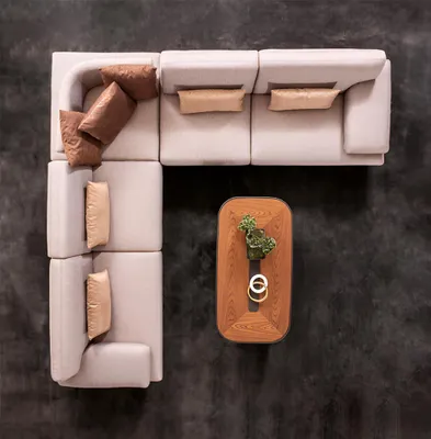 Produktbild von Stilvolles Beiges Ecksofa Designer Couchtisch L-Form Holzgestell