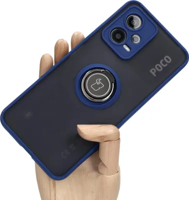 Produktbild von Bizon Case Hybrid Ring Fingerring Hülle für Xiaomi Poco X5 / Redmi Note 12 5G, Rauch mit marineblauem Rahmen